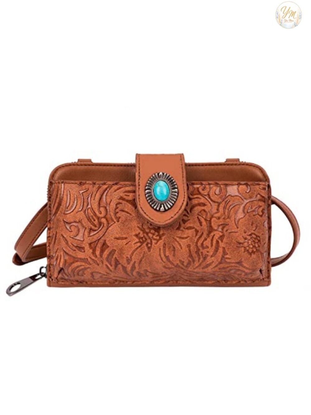 Small Crossbody Handbag Faux Leather Phone Purse with Concho Closure,